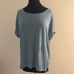 Nicole Miller Teal Short Sleeve Linen Button Back Shirt EUC Size XL